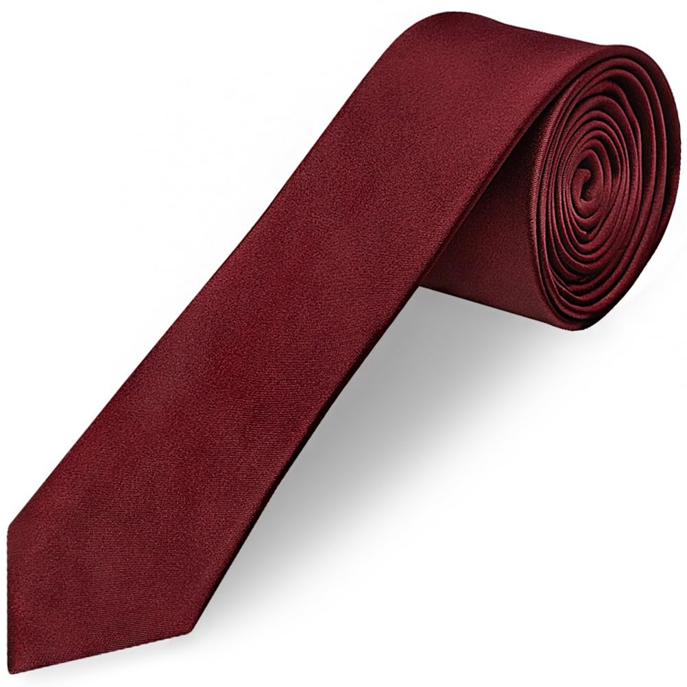 Ties R Us Boys Burgundy Plain Satin Skinny Tie