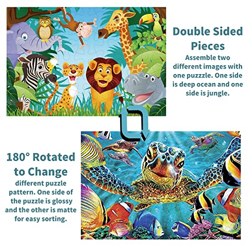 Double Sides Jumbo Floor Puzzle For Kids Animal Jigsaw Large Puzzles 48 Piece Ages 3-5 For Toddler Children Preschool Educational Intellectual Development Toys 4-8 Years Old Gift For Boys And Girls #TOP5