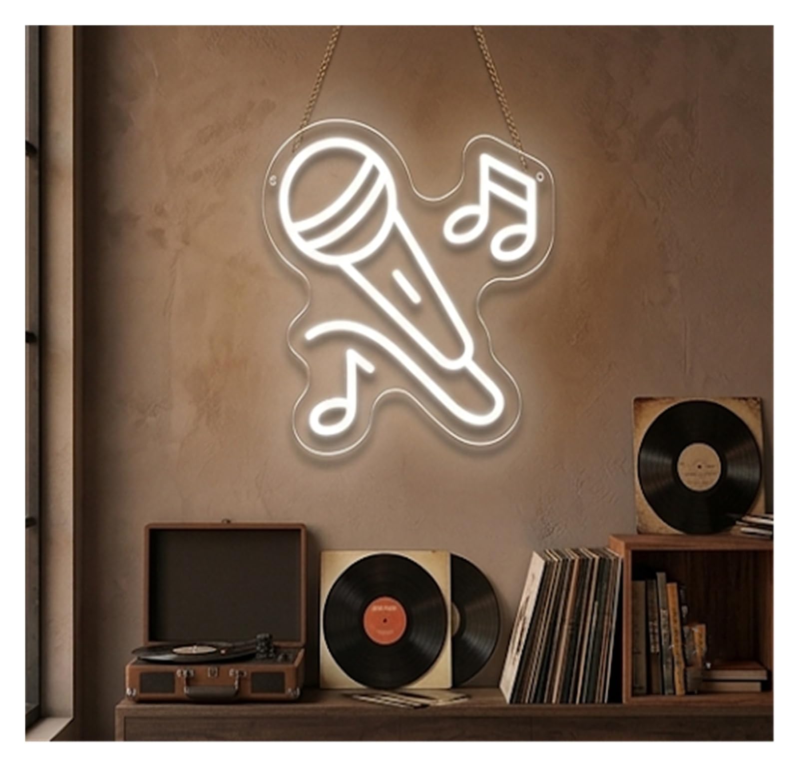 Insegna al Neon Insegna Al Neon Con Microfono, Note Musicali, Luce Per Karaoke, Bar Dal Vivo, Studio Di Casa, Decorazione Per Amanti Della Musica, 30,5x29cm