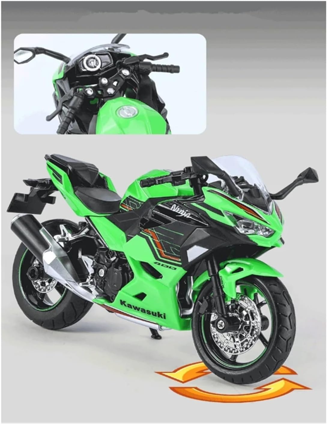 Mini Simulation Motorcycle Toys 1:12 for Kawasaki Ninja 400 Display Case with Clear Acrylic Cover and LED Diecast Street Race Motorcycle Model Toy Adult for Boys(Black)