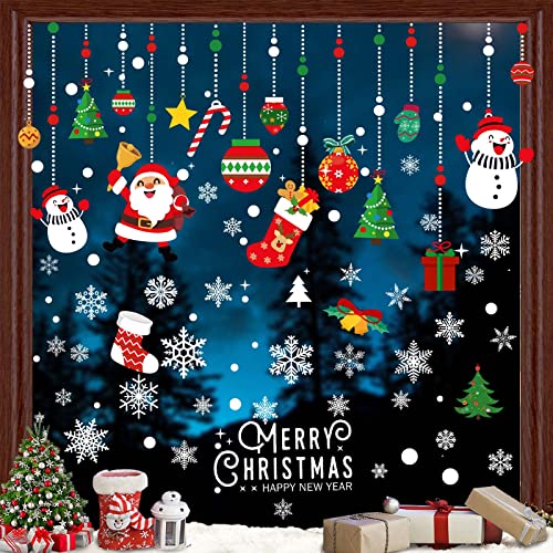 TRABIG 140PCS Noël Autocollants Fenetre pour Accueil/Boutique, Noel Decoration Beaucoup Eléments Classiques de Noël, Porte de Noël Autocollant Amovibles Réutilisable Statique Motif à Double Impression Cover