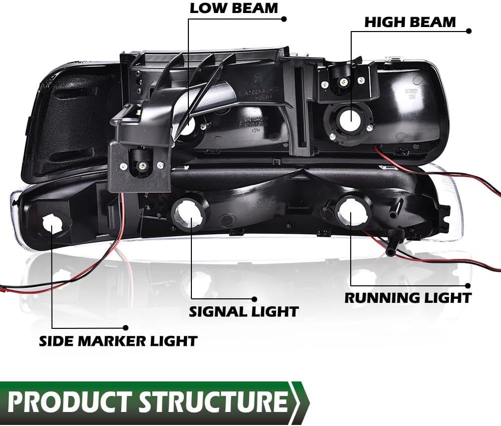 GRAND ORANGE Headlight Assembly Compatible with 1999-2002 Chevy Silverado 1500 2500 /Fit 2000-2006 Suburban Tahoe Clear lens Chrome Housing Clear Reflector