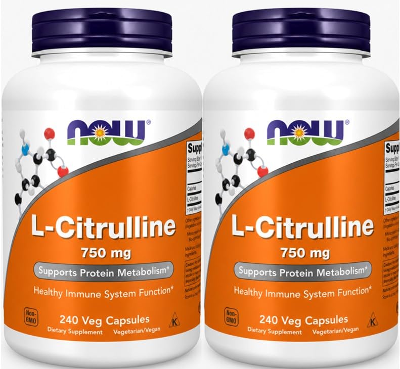 NOW Foods Supplements, L-Citrulline 750 mg, Supports Protein Metabolism*, Amino Acid, 240 Veg Capsules (Pack of 2) 240 Count (Pack of 2)