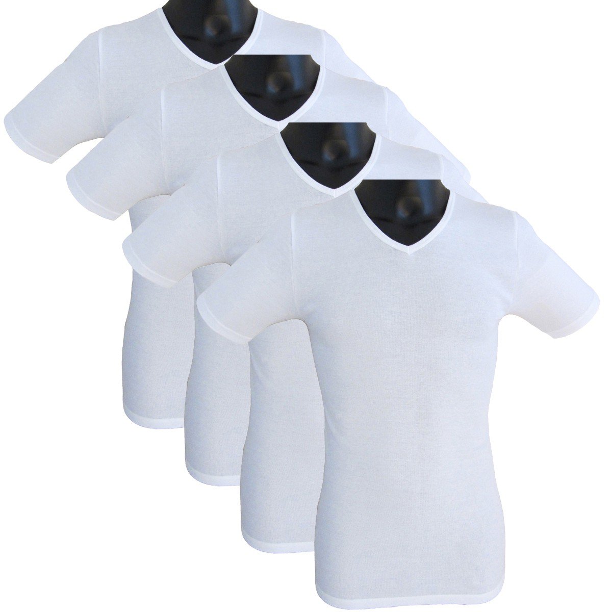 HERMO 4880 Lot de 4 Business Shirt Homme à Manche Courte avec col V Blanc, Maillot de Corps Demi-Manche en 100% Coton Biologique