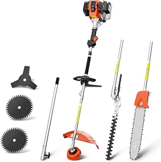 52cc Gas Weed Eater, Gas Weed Wacker Hedge Trimmer, Pole Saw & Brush Cutter | 6-IN-1 Multi -Tool,2-Stroke Commercial-Grade Design Handles Tough Brush and Thick Growth all Season Long