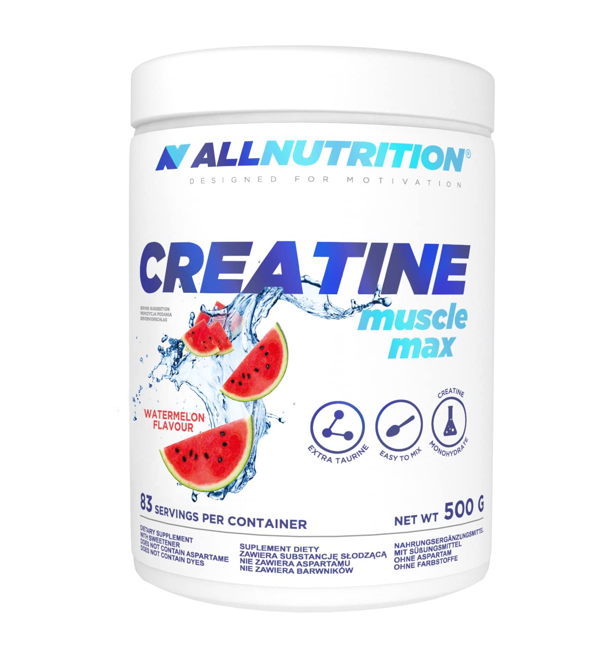 ALLNUTRITION Creatine Muscle Max Kreatyna w Proszku - Monohydrat Kreatyny z Tauryną - Suplement Diety dla Sportowców - Zwiększa Wydolność - Bez Dodatku Cukru - 500g - Arbuz