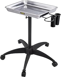VEVOR Mayo Stand Medical Tray, Adjustable Height Stainless Steel Salon Tray, Tattoo Cart Lab Tray with 2 Cups and 1 Metal Ring for SPA, Clinic, Personal Care, Lab, Hospital, Dentistry – Silver
