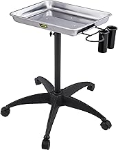 VEVOR Mayo Stand Medical Tray, Adjustable Height Stainless Steel Salon Tray, Tattoo Cart Lab Tray with 2 Cups and 1 Metal Ring for SPA, Clinic, Personal Care, Lab, Hospital, Dentistry – Silver