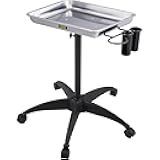 VEVOR Mayo Stand Medical Tray, Adjustable Height Stainless Steel Salon Tray, Tattoo Cart Lab Tray with 2 Cups and 1 Metal Ring for SPA, Clinic, Personal Care, Lab, Hospital, Dentistry – Silver