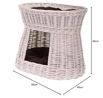 Cama De Mimbre Para Perros Y Gatos - Cesta Tejida A Mano Con Cojín Suave, Elegante Y Cómoda Para Tu Mascota