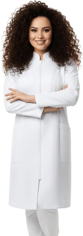 Jaleco Feminino Branco com Zíper Profissional Gola Padre Oxford Premium