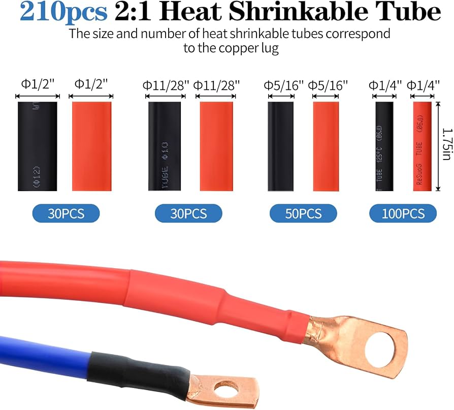 210PCS Terminales de alambre de cobre [4 6 8 10AWG 1/4-5/16] Ojales pa