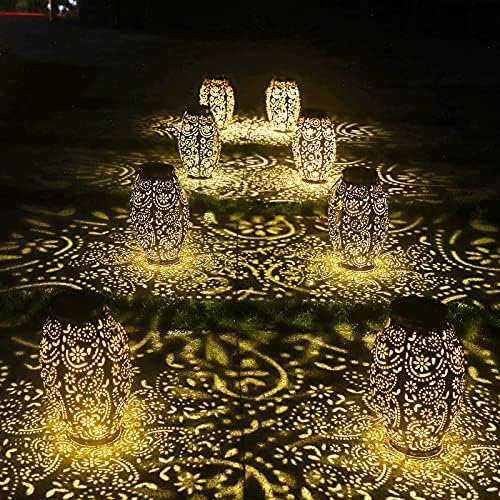 2 Pack Solar Lanterns, ANTING Solar Lights Outdoor Hanging Garden Lanterns with Handle Waterproof Retro Metal Solar LED Lanterns Decorative for Table Patio Yard Pathway Courtyard Porch
