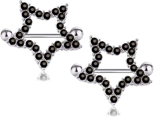 14G Stainless Steel Nipple Rings Glitter CZ Star Straight Barbell Bars Tongue Ring Body Piercing Jewelry