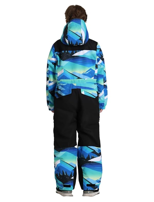 GSOU SNOW Kids Snow Suit One Piece Ski Suit Boys Girls Snowboard Jumpsuits Waterproof Youth Snowsuit Outfit Blue 14-15 Years by GSOU SNOW - Image 2