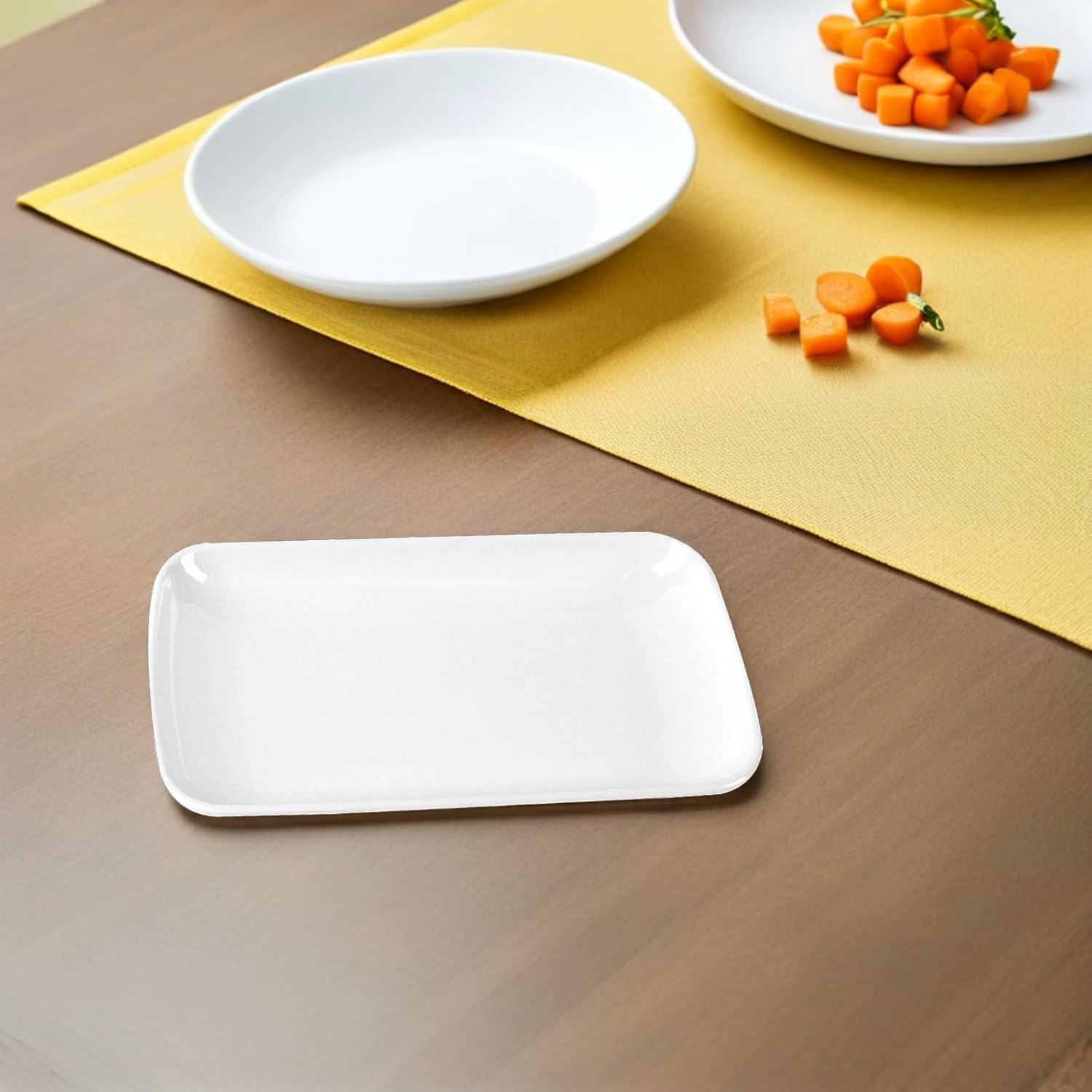 3pcs White Melamine Rectangular Snack Plates Multi-purpose Breakfast Serving Plates Easy to Clean Appetizer for Restaurant and Ktv Use
