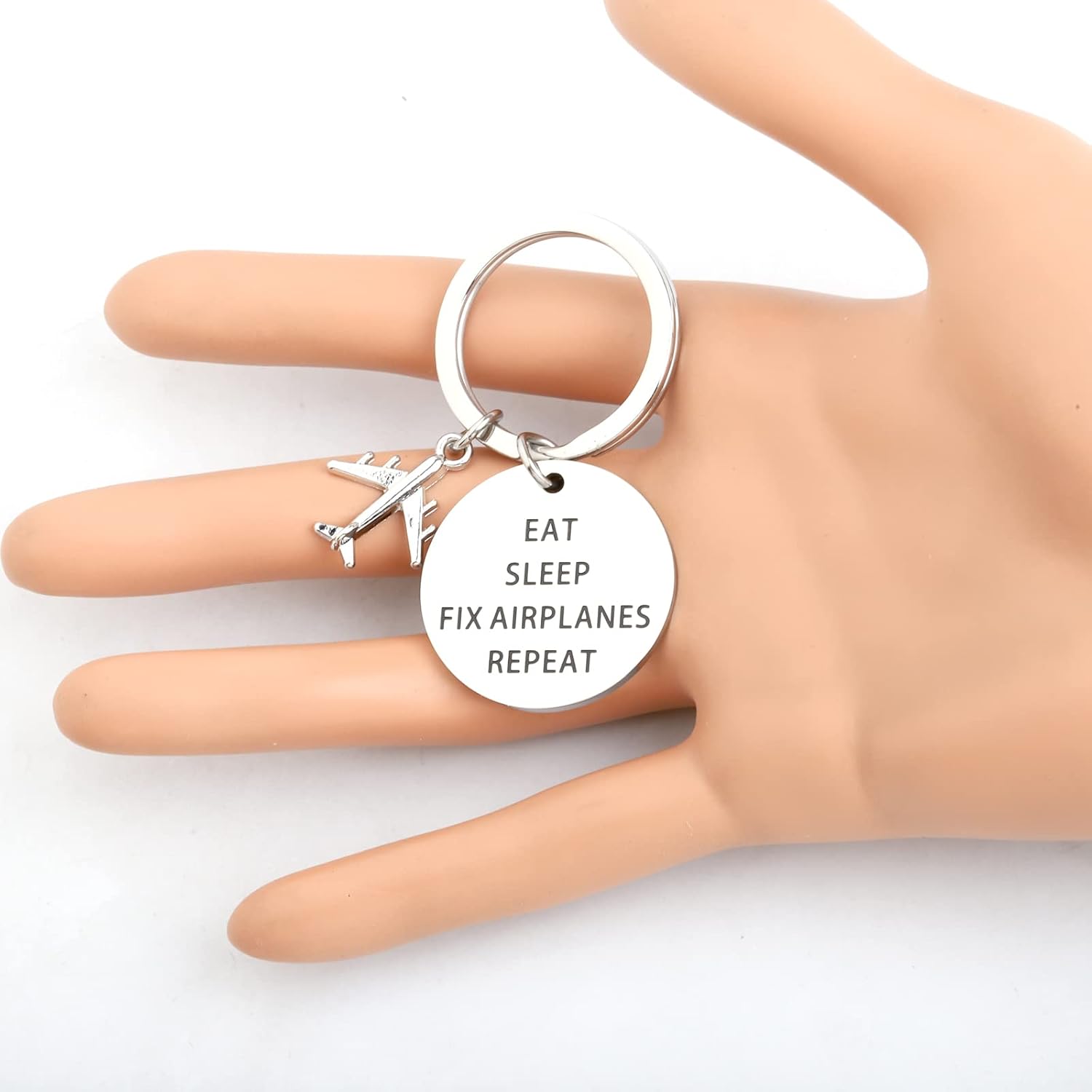 OKEYCH Airplane Mechanic Gift Eat Sleep Fix Airplanes Repeat Keychain Aircraft Engineer Jewelry Aviation Gift