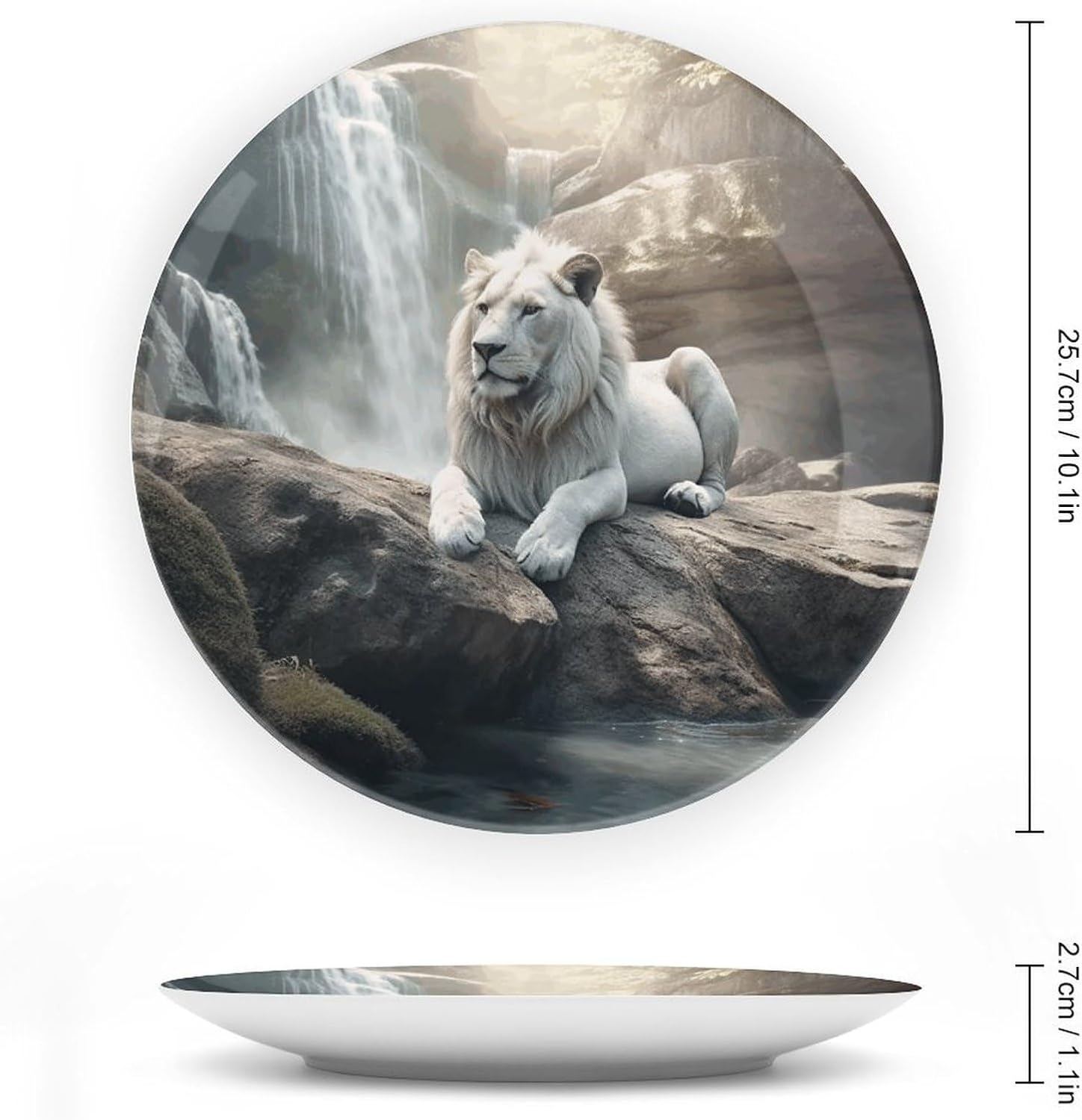 Bone China Decorative Plates Lion on Rock Ceramic Decorative Plate Wall Decor with Display Stand Ceramic Ornaments for Wall Hanging Decoration