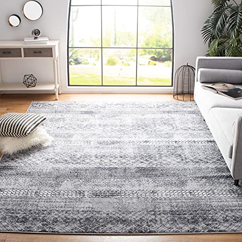 SAFAVIEH Amelia Collection Area Rug - 3' Square, Grey & Ivory, Rustic Tribal Distressed Design, Non-Shedding & Easy Care, Ideal for High Traffic Areas in Living Room, Bedroom (ALA761F)