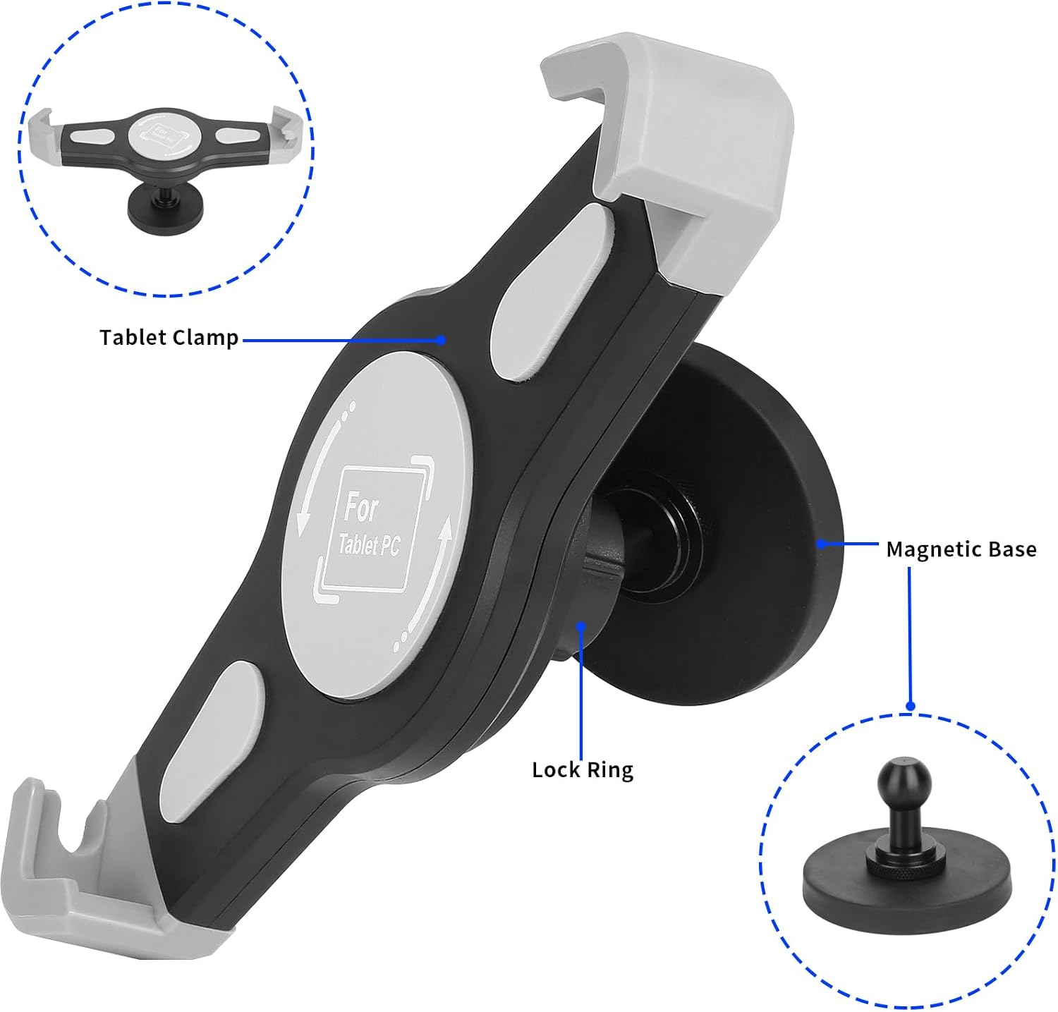 Mippko Magnetic Tablet Holder iPad Fridge Mount for Cabinet/Metal Rack/Whiteboard/Gym Equipment,360°Rotation Clamp Strong Magnetic Base Attracts Metal Surface,Compatible with 7~11 inch iPad Devices