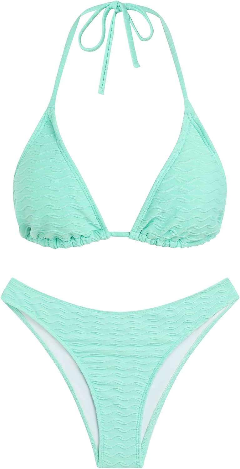ZAFUL Womens Halter Bikini Sets Triangle Bikinis High Cut Swimsuits 2 Piece Bathing Suits Sexy Swimwear