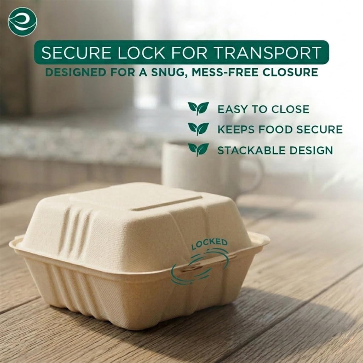 ECO SOUL 100% Compostable Clamshell Take Out Food Containers [6X6 200-Pack] Heavy-Duty Disposable To Go Eco-Friendly, Biodegradable Takeout Containers With Lid