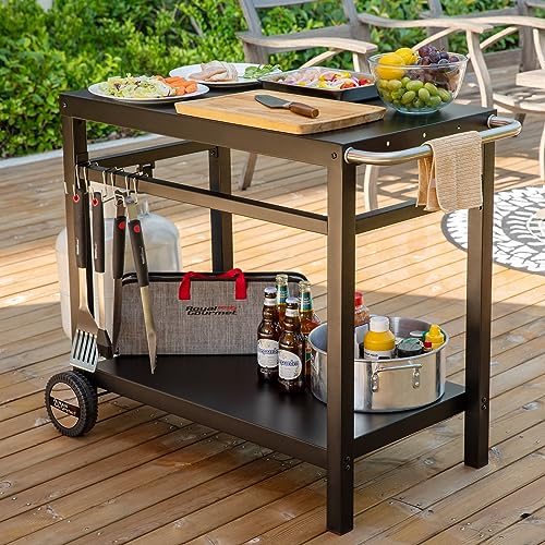 Royal Gourmet Grillwagen Grilltisch Outdoor Beistelltisch Garten Trolley Outdoorküche Multifunktioneller Arbeitstisch Werkbank für Outdoor BBQ Servierwagen Arbeitsplatte 85x50cm