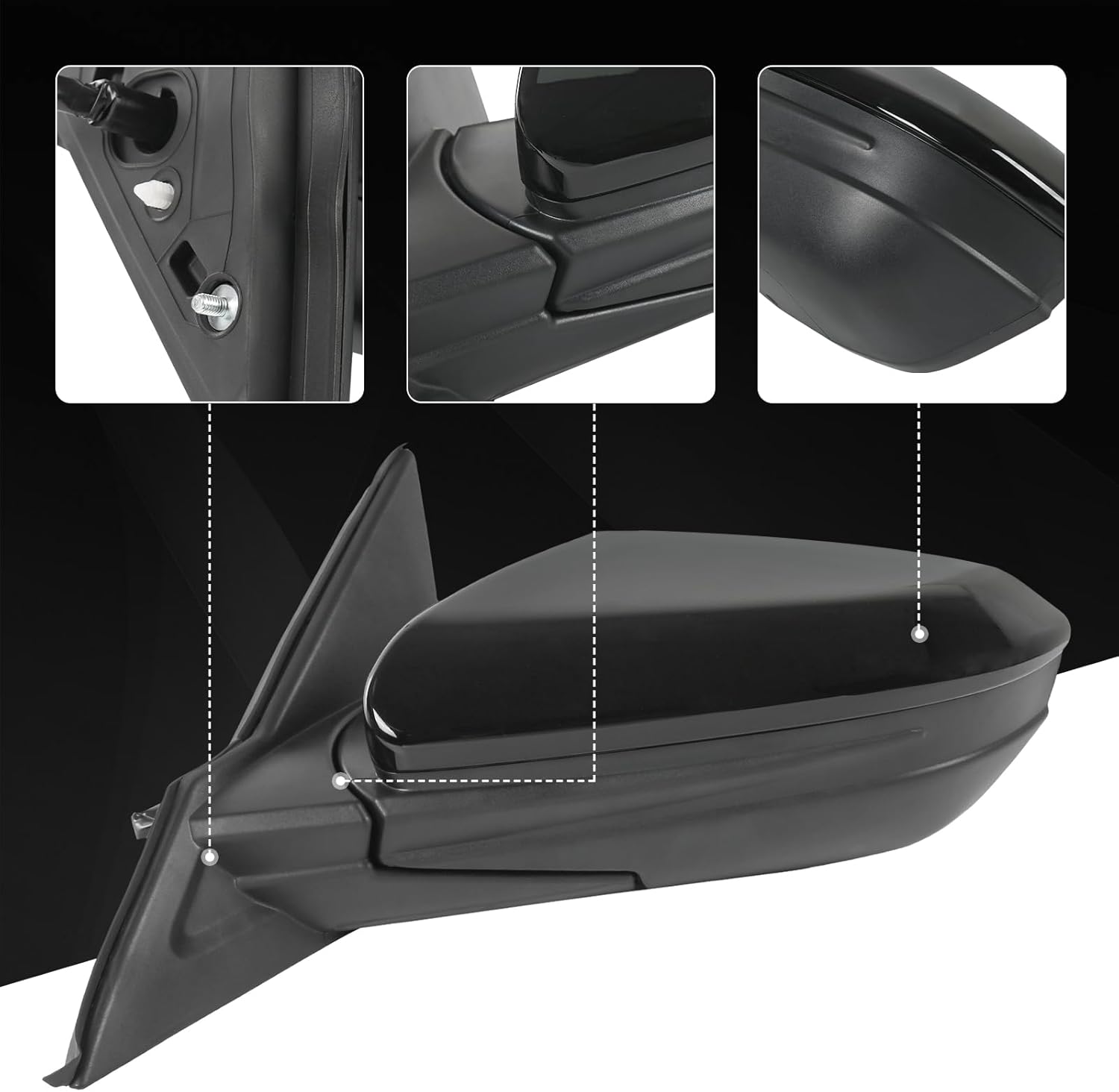 Door Mirror Left Driver Side Replacement For Honda Civic LX SE Sport 2016-2021, Replace HO1320283 Black 3Pins