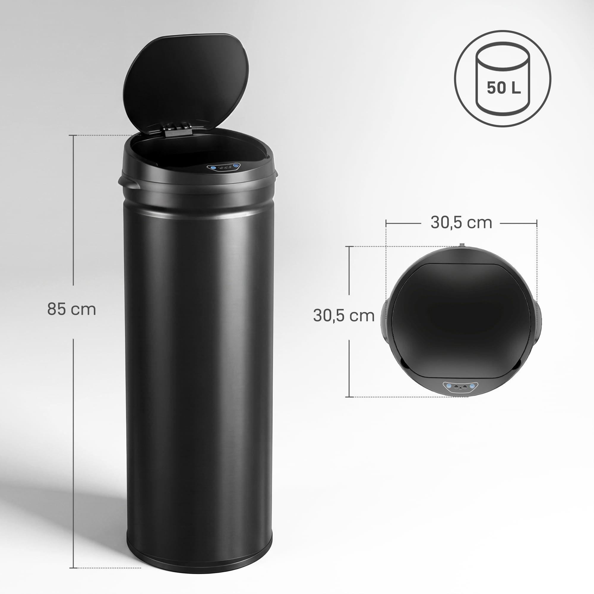 HOMCOM Cubo sensor 50L Soft-Close Automático Sin contacto Negro | Sensor de movimiento, acero inoxidable resistente a huellas, cocina higiénica, uso en oficina en casa