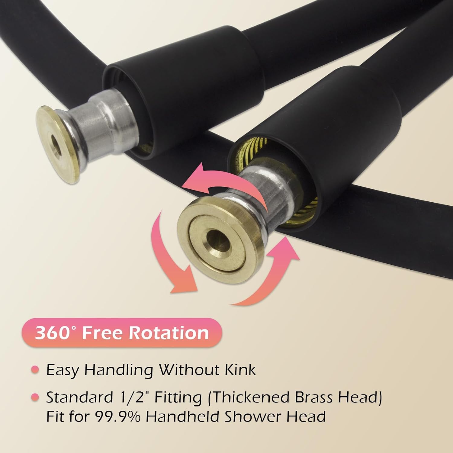 15 Inches Silicone Shower Hose Replacement, Anti-Kink Designed Handheld Shower Head Hose Ultra-Soft Hoses Extension with Brass Insert & Nut, Black