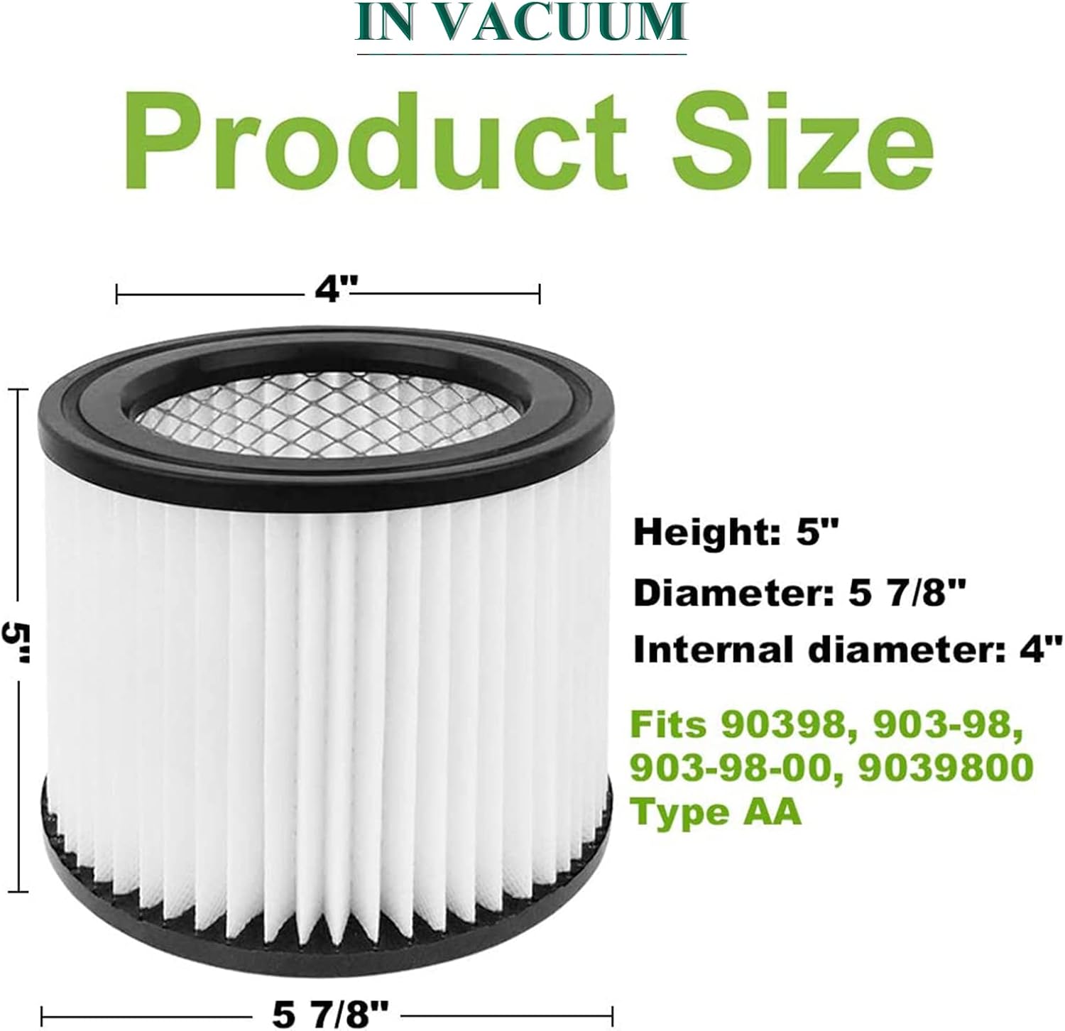 IN VACUUM 2 Pack Replacement for Shop Vac Filter 90398, 903-98, 9039800, 903-98-00, 952-02H87S550A, Hangup Wet Dry Vacuum Cartridge Filter, Fits Most for Shop Vac 4 Gallon and Less image 4