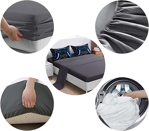 Miniatura 5 de BDUCOK Juego de edredón de 6 piezas en una bolsa para niños, adolescentes y niños, juegos de ropa de cama con estampado de panal con consola de