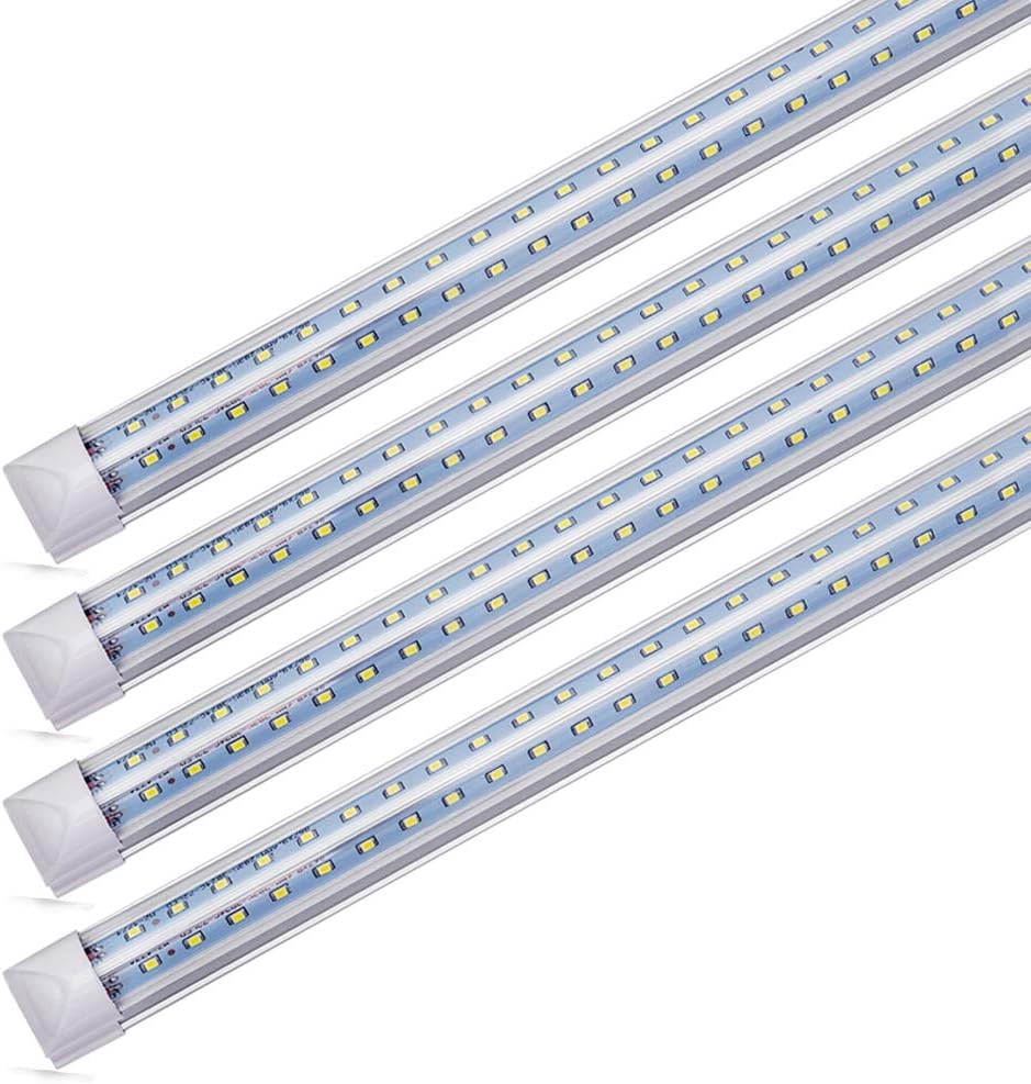 4FT LED Shop Light Tube Fixture, T8, 30W 3000lm Daylight, Integrated Led Tubes, Double Side V Shape, Tube Light, No Ballast, Crystal White Glow, Bulbs for Garage, Warehouse, Plug and Play (Pack of 4)