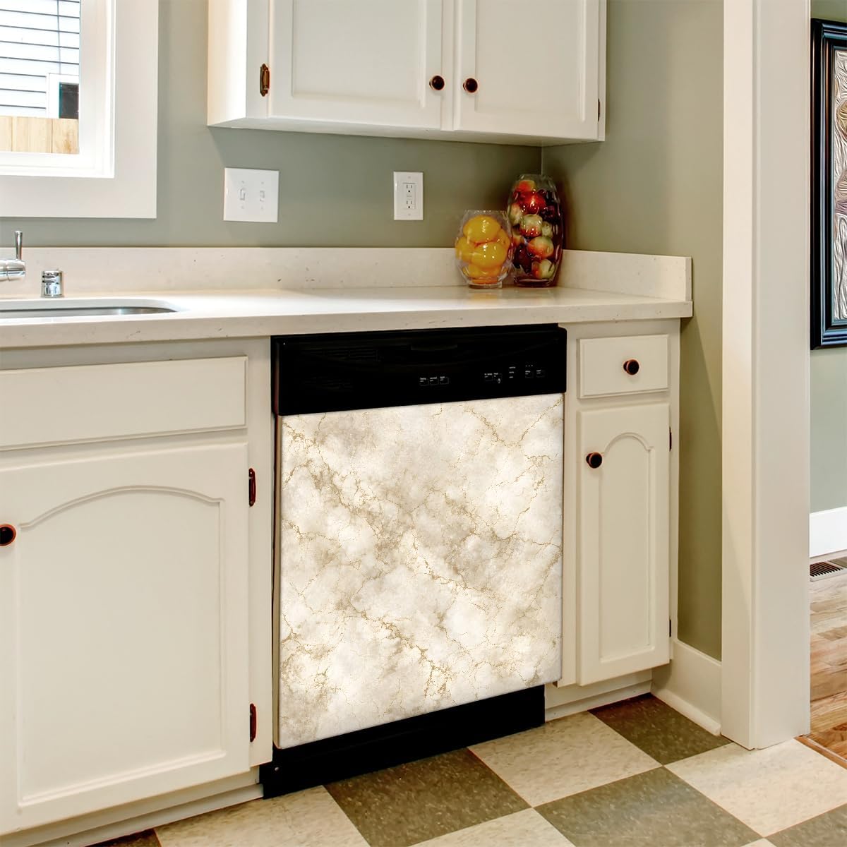 Off-White Marble Dishwasher Magnet Cover, Scratch Resistant Trimmable Dishwasher Magnet Cover, for Kitchen Appliance Dishwashers Fridge Reusable Magnets Decoration 23 x 26 inch