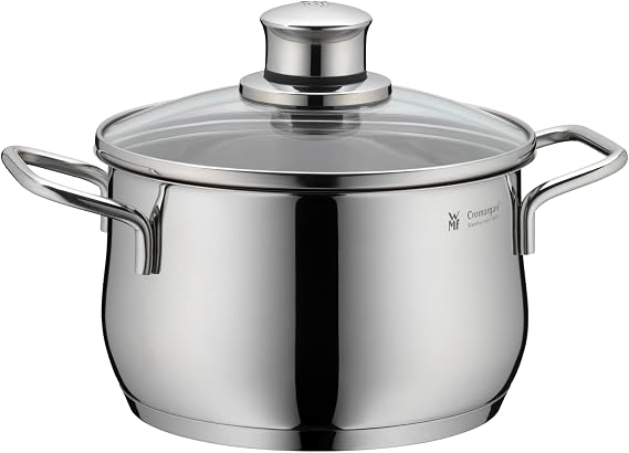 WMF Diadem Plus 9-Piece Cookware Set, Stainless Steel Suitable for Induction, 1 Low Saucepan 20 cm, 3 Saucepans 16 cm, 20 cm and 24 cm, 1 Saucepan 16 cm with 4 Glass Lids