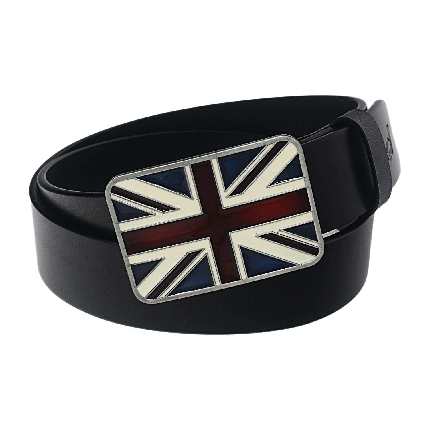Cinturón de cuero vaquero occidental con hebilla de metal retro Union Jack para hombre