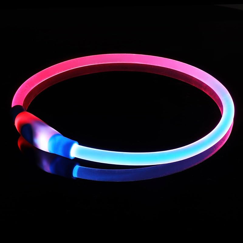 Coleira LED para Cães Colaseeme, Recarregável por USB, Ajustável e Impermeável, Rosa e Azul