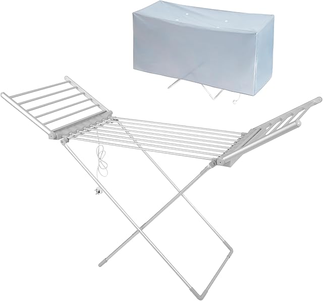 Igenix IGHA01220S Winged Electric Heated Clothes Airer, Foldable Aluminium Indoor Clothes Drier Rack, Holds Up to 15kg of Washing, Includes Cover for Energy Efficient Drying