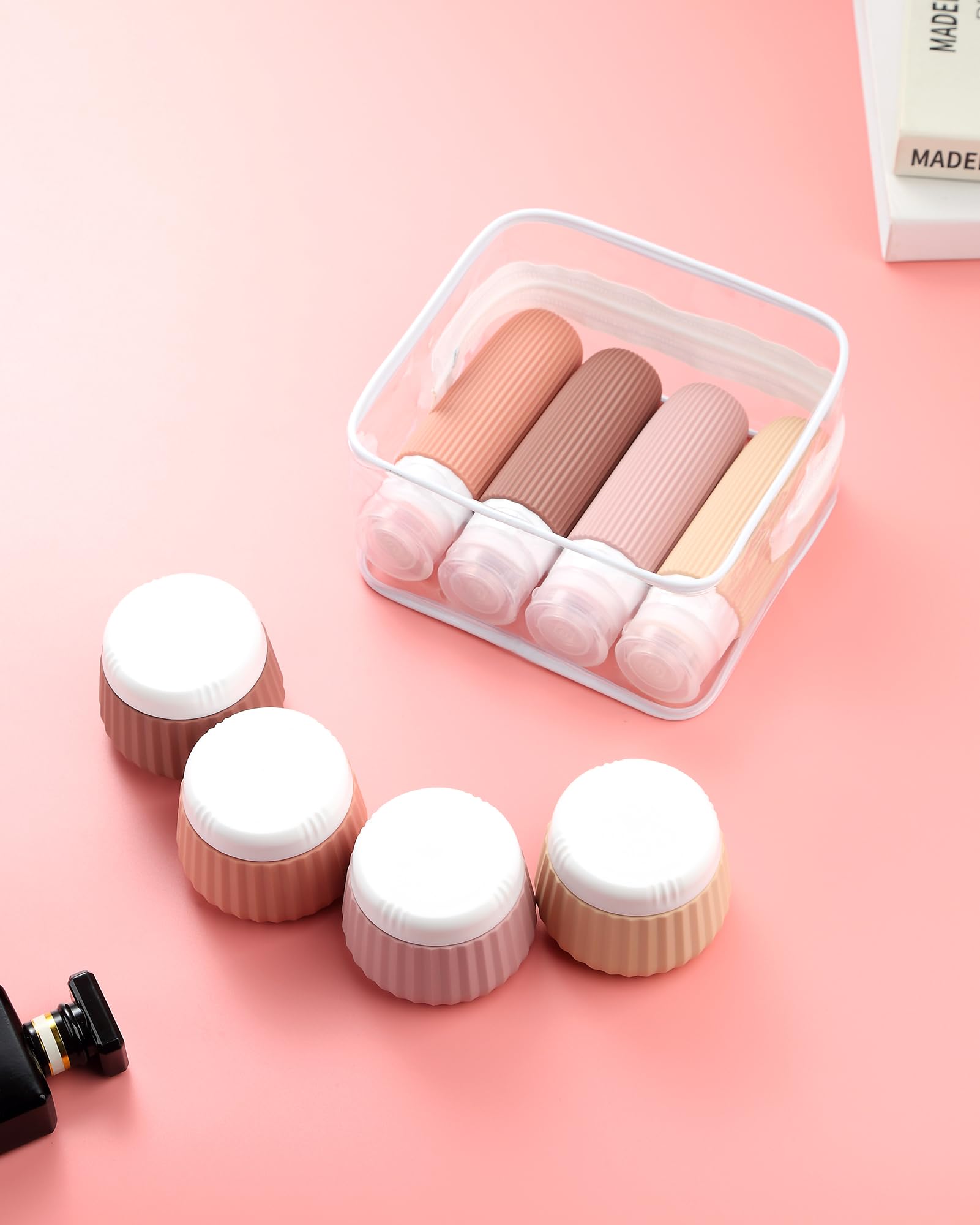 Gemice Travel Bottles - 8pcs TSA Approved Toiletries Containers, 90ml Silicone Cream Jars with Clear Bag, Leak Proof & Squeezable - Image 2