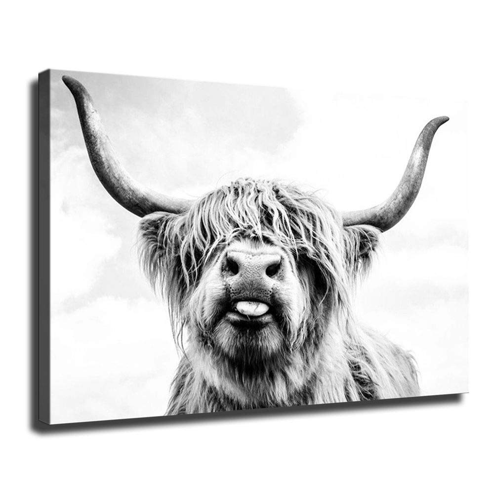 Wall Art Highland Cow Picture Art Print Canvas Home Room Decor Animal Cattle Bull Poster Mural -5 (24x36inch-Framed,style2)