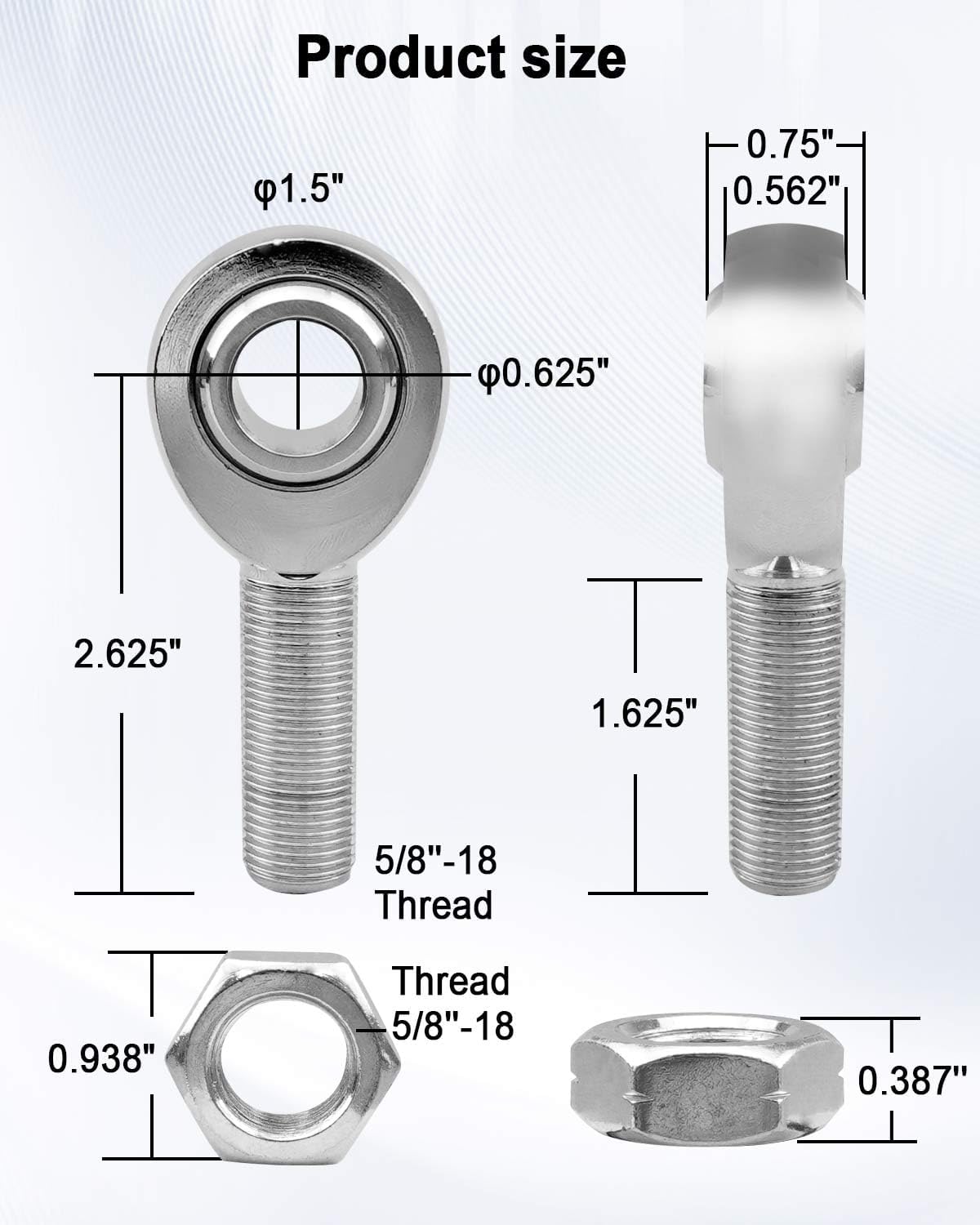 5/8” Heim Joint Rod End Kit, Left and Right Hand Thread 625” Chromoly Joints Panhard Rod End Kit, for Steering Suspension Traction Bars with Jam Nuts, 2Pcs