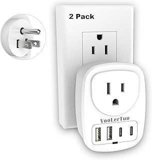 VooLerTun Multi Plug Outlet Extender 2 Packs, Outlet Plug Adapter, American Type B Plug Adapter with 1 Electrical Outlets, 4 USB Charger Ports (2 USB C), for School, Travel, Office, Home Essentials