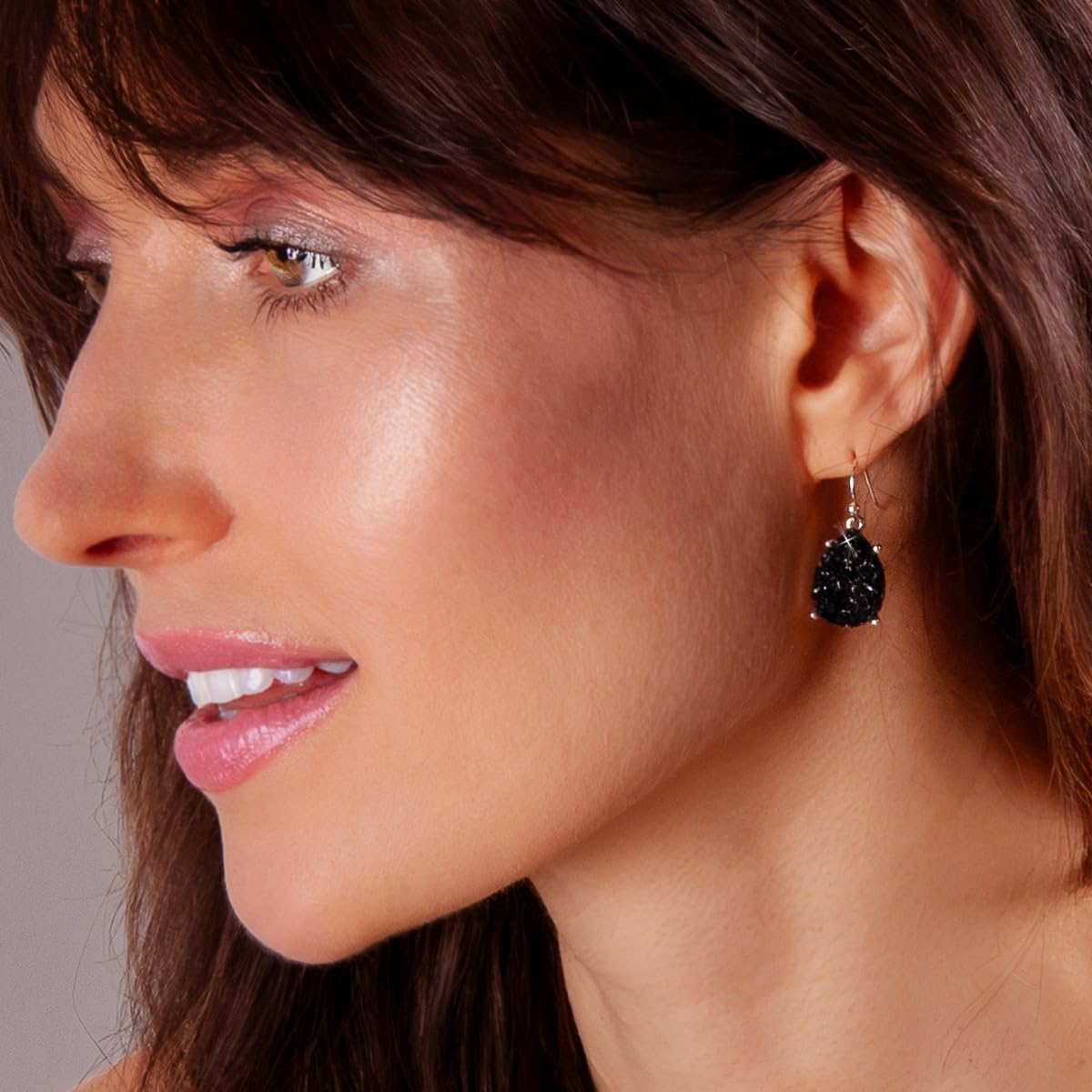 Teardrop Dangle Earrings for Women with Simulated Druzy Stones in Gold or Silver Tone