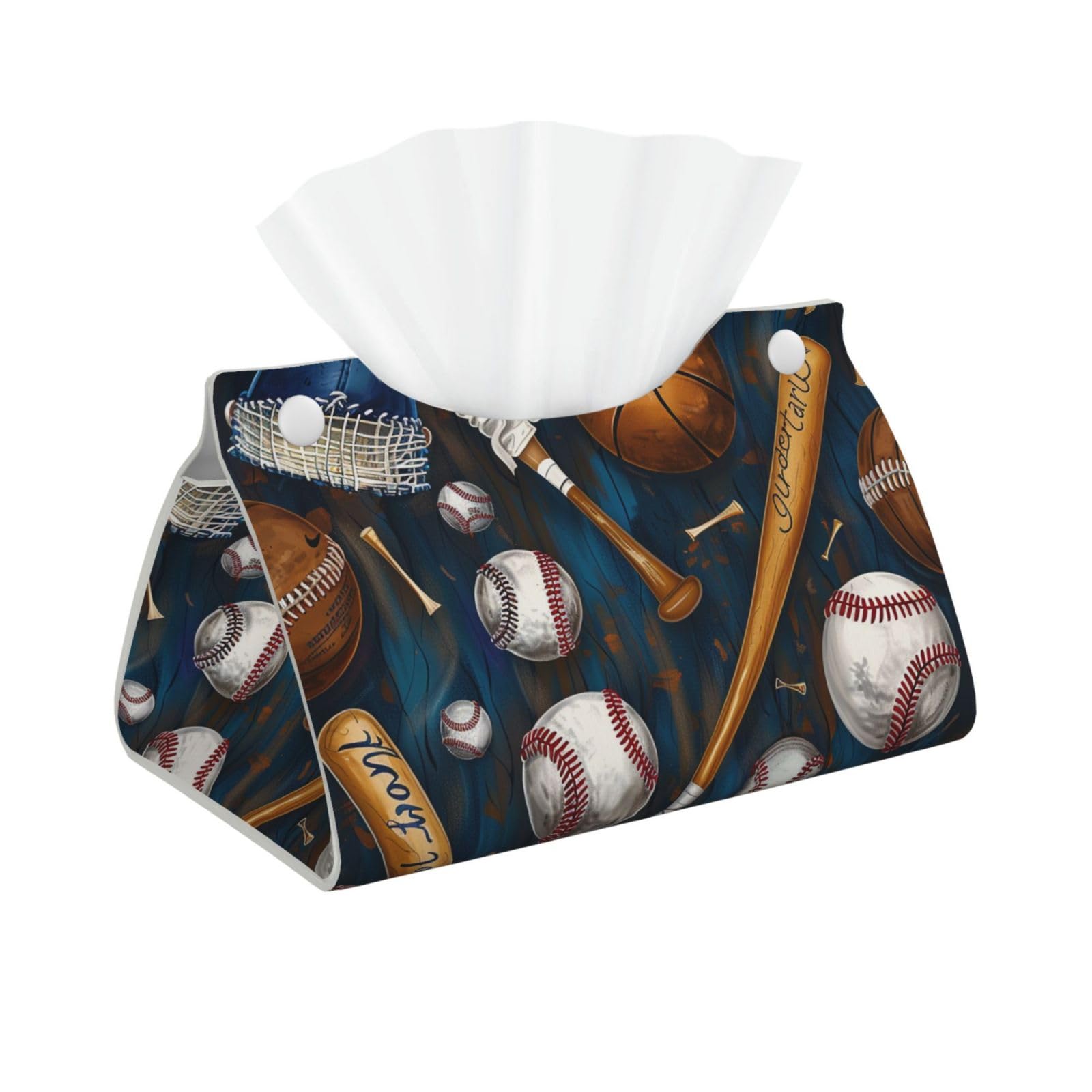 Baseball Basketball Football Hockey Print Tissue Box Cover Foldable Tissue Storage Box Leather Tissue Cube Box Holder for Living Room Bedroom Office Car Home Decor