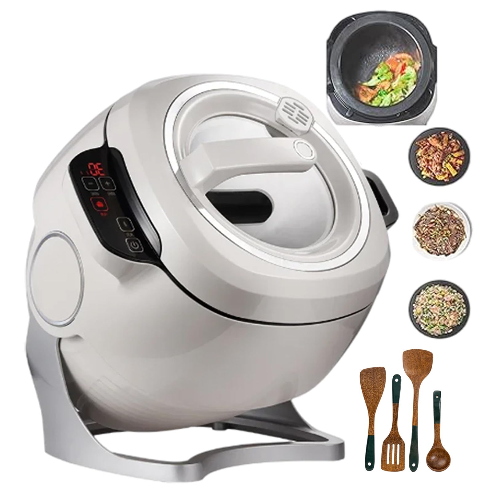 Machine de cuisson à tambour à 360 °, robot culinaire commercial automatique de 6 L, machine à sauter à réglage de la puissance de feu, machine de cuisson du riz (avec cuillère à soupe), pour la cui