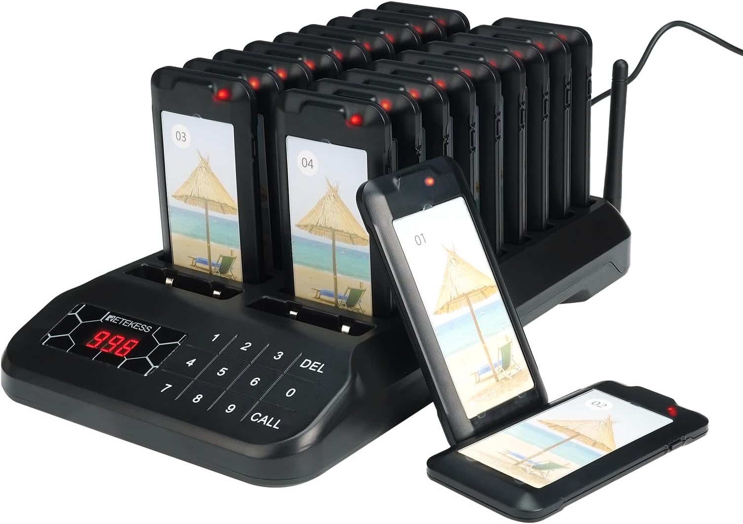 Retekess TD172 Restaurant Pager System, Queue Calling System, Vibrating Food Pagers, Turn Off The Beep, Replaceable Stickers, 20 Buzzers for Restaurants