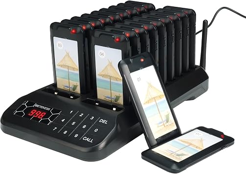 Retekess TD172 Restaurant Pager System, Queue Calling System, Vibrating Food Pagers, Turn Off The Beep, Replaceable Stickers, 20 Buzzers for Restaurants
