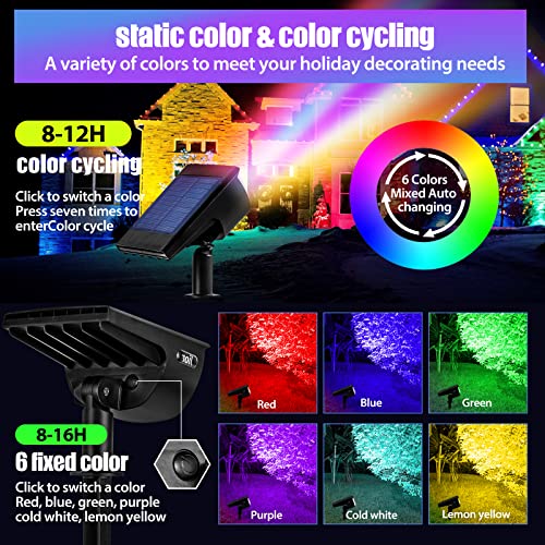 Image of Solar Color Changing Spot Lights Outdoor, IP67 Waterproof Solar Landscape Lighting, 7 Modes Multicolor RGB Landscape Spotlights for Garden Yard Driveway Lawn Patio Pathway Easter Decorations, 4 Pack