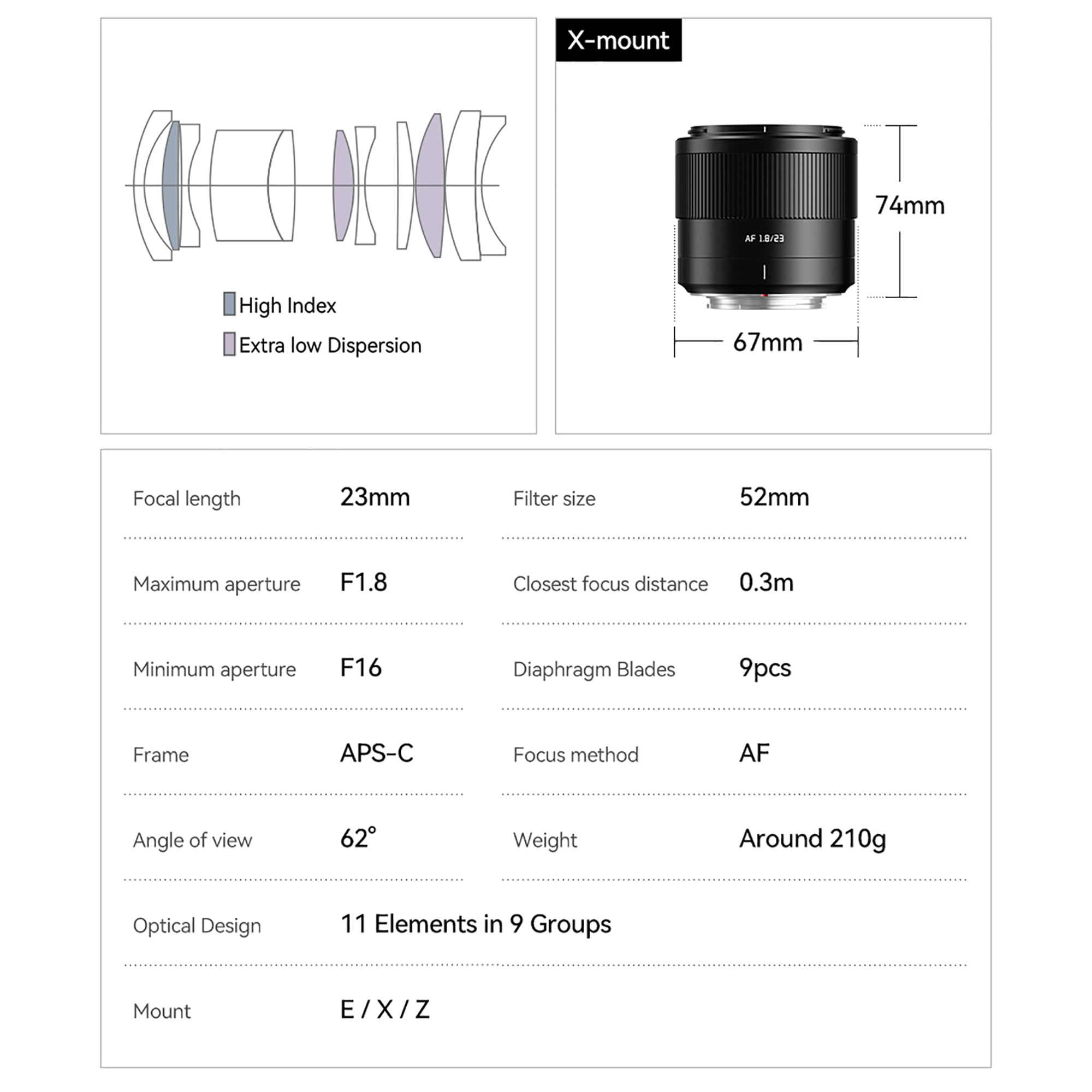 TTARTISAN AF 23mm F1.8 Kameraobjektiv für Fuji X Mount Autofokus APS-C Tragbares Ganzmetall