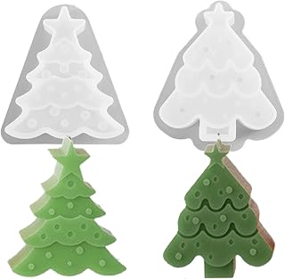 2 Pcs Christmas Tree Candle Molds 3D Christmas Silicone Molds for DIY Candle Soap, Epoxy Resin, Chocolates Cake Decorations Xmas Home Decoration